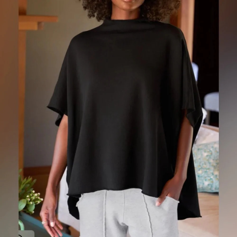 Frank & Eileen Audrey Funnel Neck Capelet Triple Fleece Black One Size
